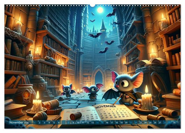 Produktbild: Fl&uuml;gel der Nacht: Abenteuer der kleinen Vampire (hochwertiger Premium Wandkalender 2026 DIN A2 quer), Kunstdruck in Hochglanz