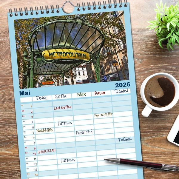 Produktbild: Familienplaner 2026 - Paris mit 5 Spalten (Wandkalender, 21 x 45 cm) CALVENDO