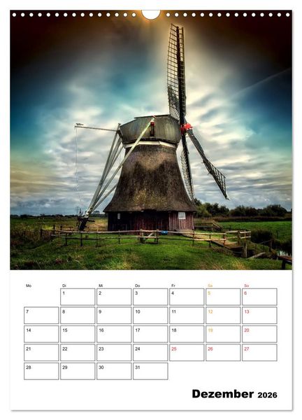 Produktbild: Historische Windm&uuml;hlen an der Friesischen M&uuml;hlenstra&szlig;e / Geburtstagsplaner (Wandkalender 2026 DIN A3 hoch), CALVENDO Monatskalender
