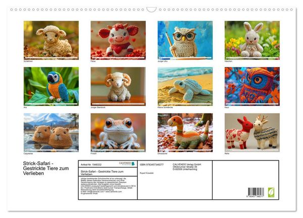 Produktbild: Strick-Safari - Gestrickte Tiere zum Verlieben (Wandkalender 2026 DIN A2 quer), CALVENDO Monatskalender