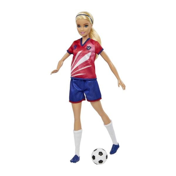 Produktbild: Barbie Fu&szlig;ballspielerin blond im roten Trikot