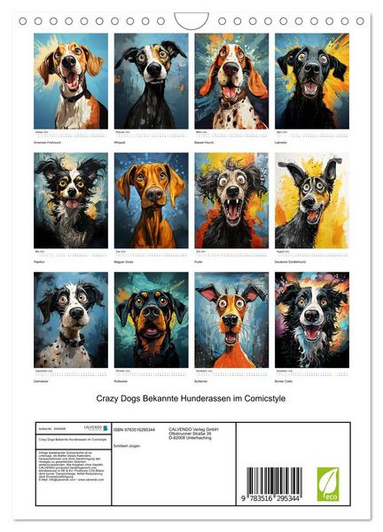 Produktbild: Crazy Dogs Bekannte Hunderassen im Comicstyle (Wandkalender 2026 DIN A4 hoch), CALVENDO Monatskalender