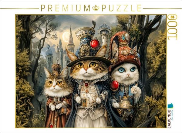 Produktbild: CALVENDO Puzzle Drei Katzen in der Steampunkwelt | 1000 Teile Lege-Gr&ouml;&szlig;e 64x48cm Foto-Puzzle f&uuml;r gl&uuml;ckliche Stunden