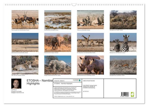Produktbild: ETOSHA &ndash; Namibia Highlights (Wandkalender 2026 DIN A2 quer), CALVENDO Monatskalender