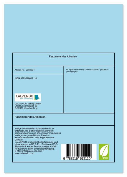Produktbild: Faszinierendes Albanien (Tischkalender 2026 DIN A5 hoch), CALVENDO Monatskalender