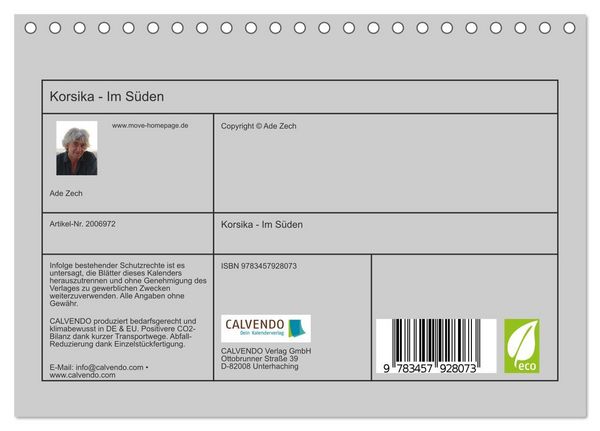 Produktbild: Korsika - Im S&uuml;den (Tischkalender 2026 DIN A5 quer), CALVENDO Monatskalender