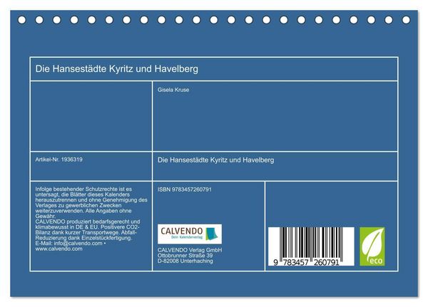 Produktbild: Die Hansest&auml;dte Kyritz und Havelberg (Tischkalender 2026 DIN A5 quer), CALVENDO Monatskalender