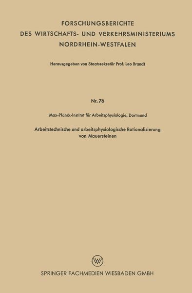 Produktbild: Arbeitstechnische und arbeitsphysiologische Rationalisierung von Mauersteinen