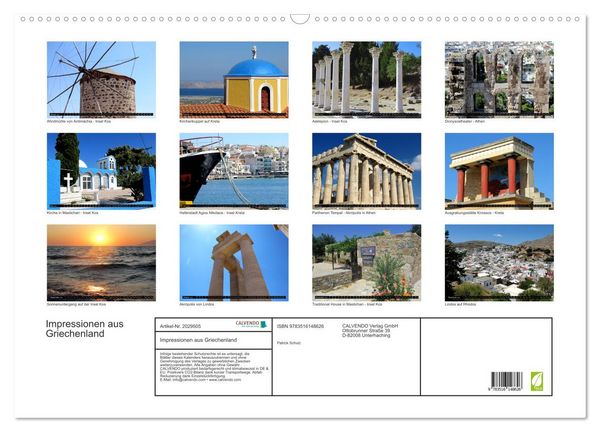Produktbild: Impressionen aus Griechenland (Wandkalender 2026 DIN A2 quer), CALVENDO Monatskalender