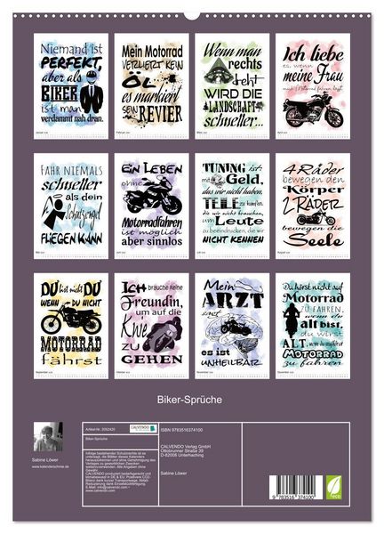 Produktbild: Biker-Spr&uuml;che (hochwertiger Premium Wandkalender 2026 DIN A2 hoch), Kunstdruck in Hochglanz
