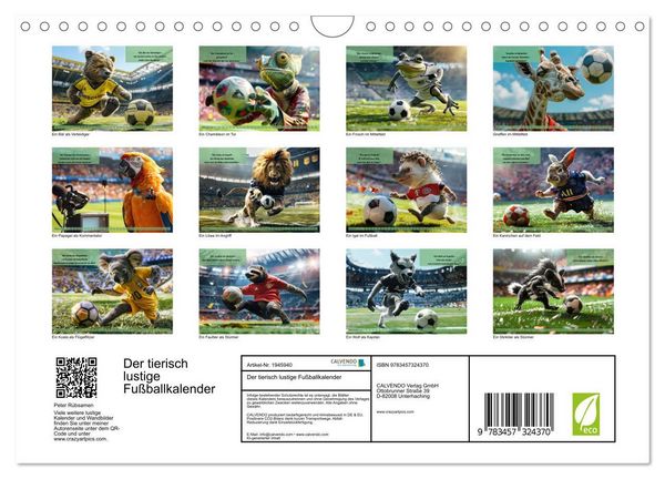 Produktbild: Der tierisch lustige Fu&szlig;ballkalender (Wandkalender 2026 DIN A4 quer), CALVENDO Monatskalender