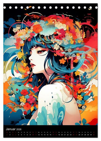 Produktbild: Manga Flower Girls (Tischkalender 2026 DIN A5 hoch), CALVENDO Monatskalender