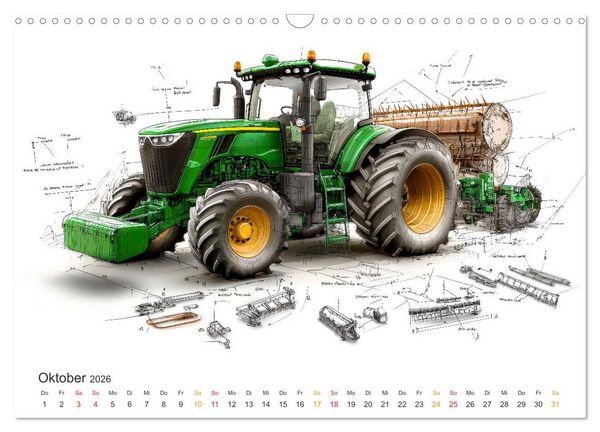 Produktbild: Traktoren - Design und Power Studien in Gr&uuml;n (Wandkalender 2026 DIN A3 quer), CALVENDO Monatskalender