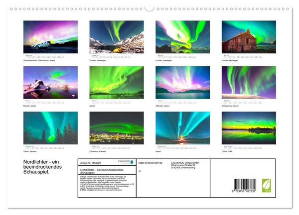 Produktbild: Nordlichter - ein beeindruckendes Schauspiel. (hochwertiger Premium Wandkalender 2026 DIN A2 quer), Kunstdruck in Hochglanz