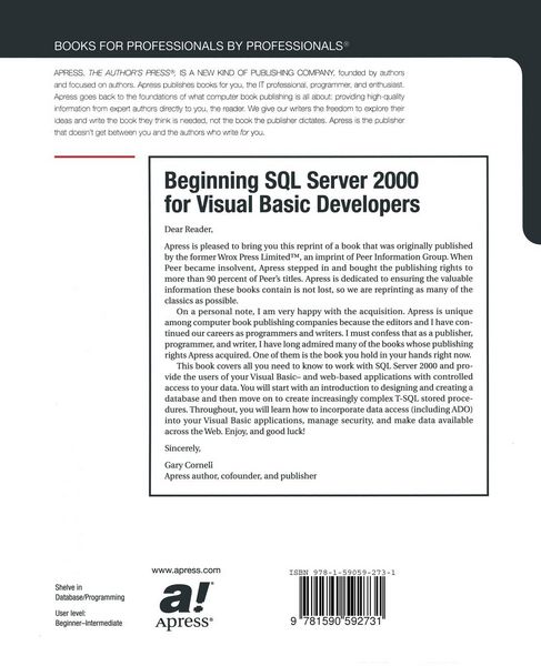 Produktbild: Beginning SQL Server 2000 for Visual Basic Developers