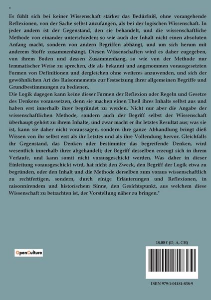Produktbild: Wissenschaft der Logik Erster Teil