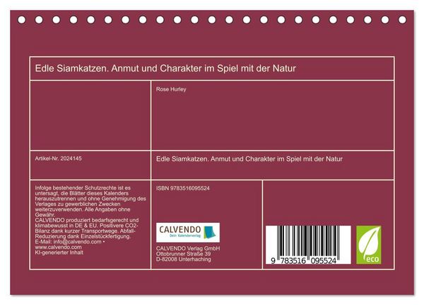 Produktbild: Edle Siamkatzen. Anmut und Charakter im Spiel mit der Natur (Tischkalender 2026 DIN A5 quer), CALVENDO Monatskalender