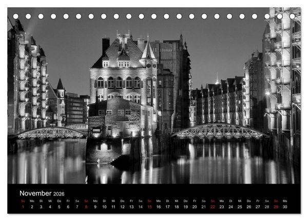 Produktbild: Hamburg monochrome Impressionen (Tischkalender 2026 DIN A5 quer), CALVENDO Monatskalender