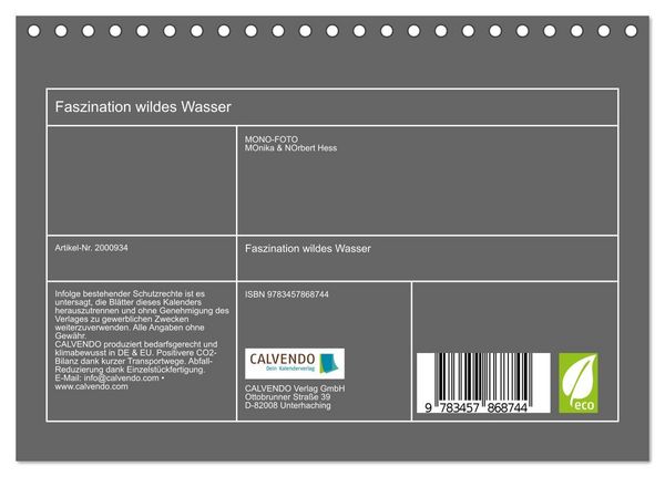 Produktbild: Faszination wildes Wasser (Tischkalender 2026 DIN A5 quer), CALVENDO Monatskalender