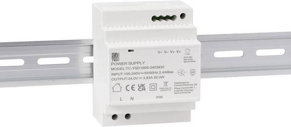 Produktbild: TRU COMPONENTS TC-13710888 Hutschienen-Netzteil (DIN-Rail) Verbrauch (StandBy) 0.3 W 24 V/DC 3.83 A 92 W Anzahl Ausg&auml;nge:1 x Inhalt 1 St.