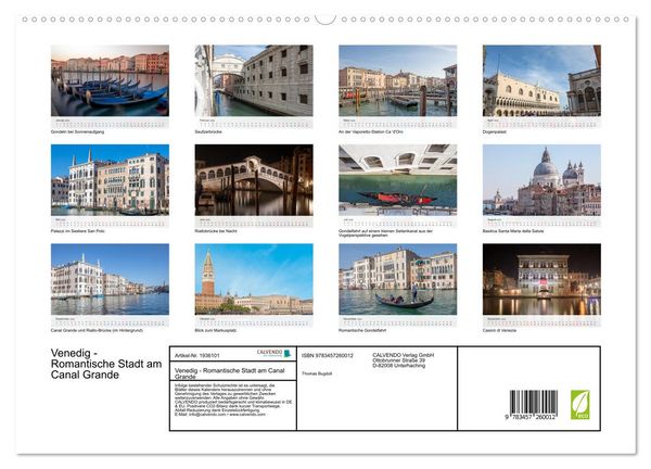 Produktbild: Venedig - Romantische Stadt am Canal Grande (hochwertiger Premium Wandkalender 2026 DIN A2 quer), Kunstdruck in Hochglanz