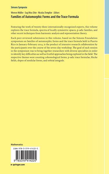 Produktbild: Families of Automorphic Forms and the Trace Formula