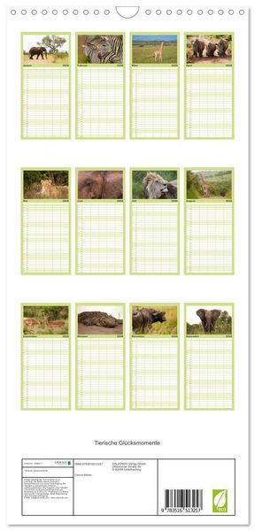 Produktbild: Familienplaner 2026 - Tierische Gl&uuml;cksmomente mit 5 Spalten (Wandkalender, 21 x 45 cm) CALVENDO