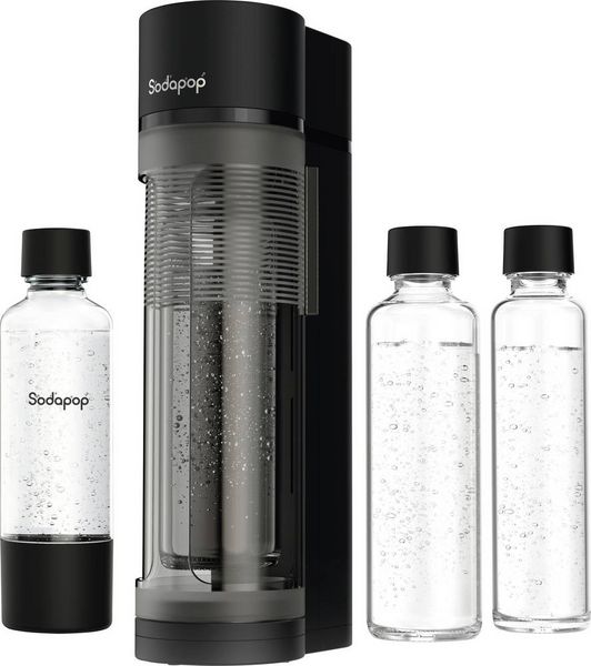 Produktbild: SODAPOP Wassersprudler Logan matt schwarz, 1x 850ml + 1x 600ml Glas + 1x 850ml PET, OHNE CO&sup2; Zylinder