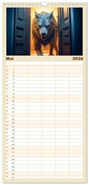 Produktbild: Familienplaner 2026 - Rotk&auml;ppchen und der Wolf mit 5 Spalten (Wandkalender, 21 x 45 cm) CALVENDO