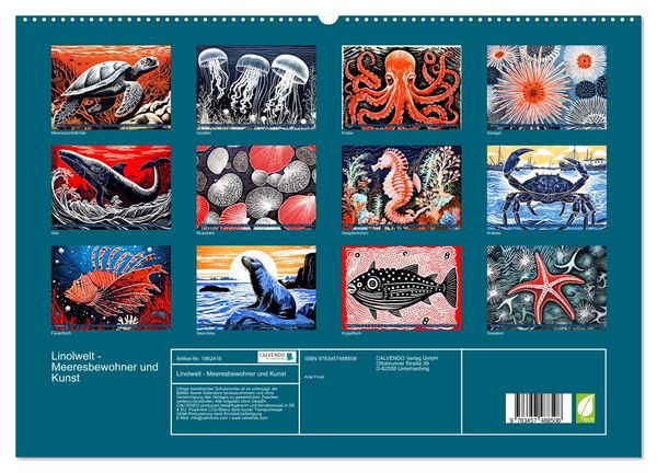 Produktbild: Linolwelt - Meeresbewohner und Kunst (hochwertiger Premium Wandkalender 2026 DIN A2 quer), Kunstdruck in Hochglanz
