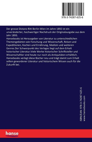 Produktbild: Der grosse Distanz-Ritt Berlin-Wien im Jahre 1892
