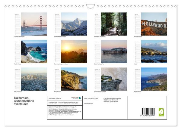 Produktbild: Kalifornien - wundersch&ouml;ne Westk&uuml;ste (Wandkalender 2026 DIN A3 quer), CALVENDO Monatskalender