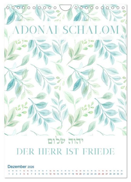 Produktbild: Hebr&auml;ische Namen Gottes aus der Torah (Wandkalender 2026 DIN A4 hoch), CALVENDO Monatskalender