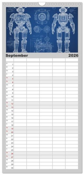 Produktbild: Familienplaner 2026 - Steampunk - Blaupausen mit 5 Spalten (Wandkalender, 21 x 45 cm) CALVENDO