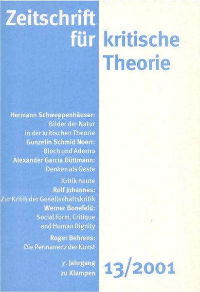 Produktbild: Zeitschrift f&uuml;r kritische Theorie / Zeitschrift f&uuml;r kritische Theorie, Heft 13 (2001)