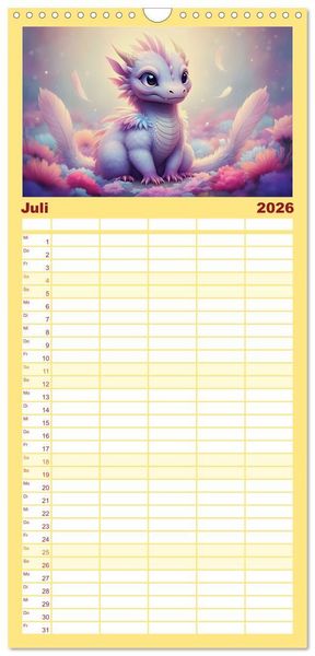 Produktbild: Familienplaner 2026 - S&uuml;&szlig;e Babydrachen mit 5 Spalten (Wandkalender, 21 x 45 cm) CALVENDO