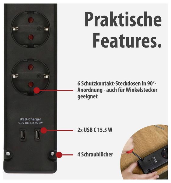 Produktbild: Brennenstuhl 1150660415 Steckdosenleiste mit Schalter Schwarz Schutzkontakt 1St.