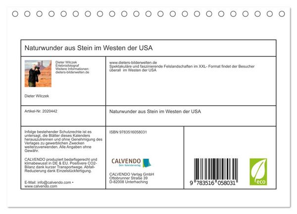 Produktbild: Naturwunder aus Stein im Westen der USA (Tischkalender 2026 DIN A5 quer), CALVENDO Monatskalender