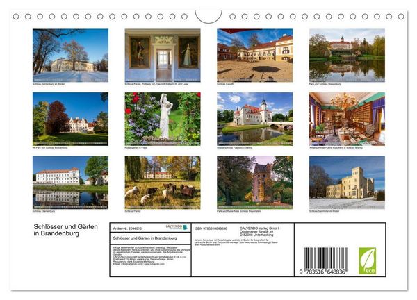 Produktbild: Schl&ouml;sser und G&auml;rten in Brandenburg (Wandkalender 2026 DIN A4 quer), CALVENDO Monatskalender