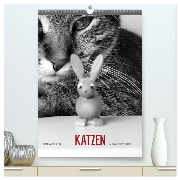 Produktbild: Sonja Heller Katzen in SW-Portraits (hochwertiger Premium Wandkalender 2026 DIN A2 hoch), Kunstdruck in Hochglanz