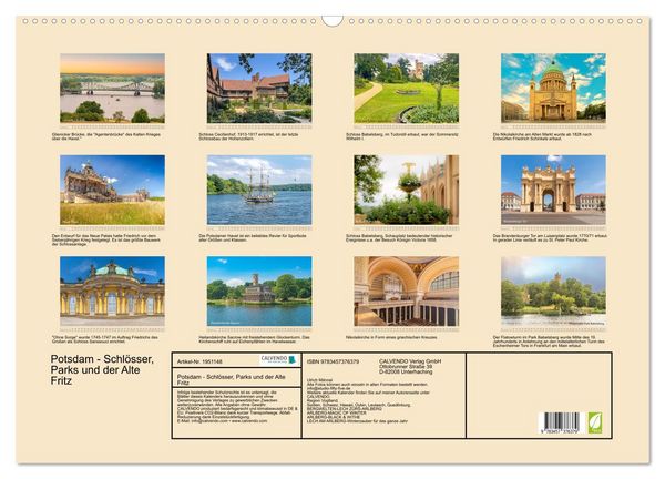Produktbild: Potsdam - Schl&ouml;sser, Parks und der Alte Fritz (Wandkalender 2026 DIN A2 quer), CALVENDO Monatskalender