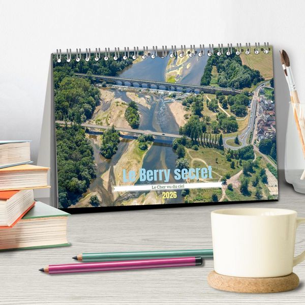 Produktbild: Le Berry secret, le Cher vu du ciel (Calendrier de bureau 2026 DIN A5 vertical), CALVENDO calendrier mensuel