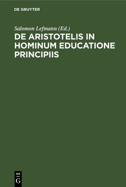 Produktbild: De Aristotelis in hominum educatione principiis