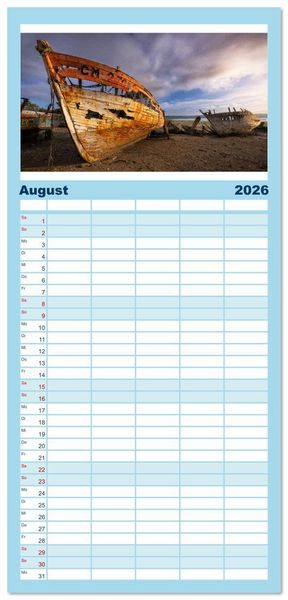 Produktbild: Familienplaner 2026 - Wracks der Vergangenheit &ndash; Gestrandete Zeugen der Zeit mit 5 Spalten (Wandkalender, 21 x 45 cm) CALVENDO