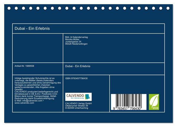 Produktbild: Dubai - Ein Erlebnis (Tischkalender 2026 DIN A5 quer), CALVENDO Monatskalender