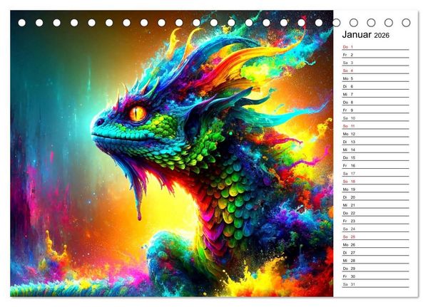 Produktbild: Mythische Wesen - Fabelwesen im Farbenrausch: Ein buntes Spektakel (Tischkalender 2026 DIN A5 quer), CALVENDO Monatskalender