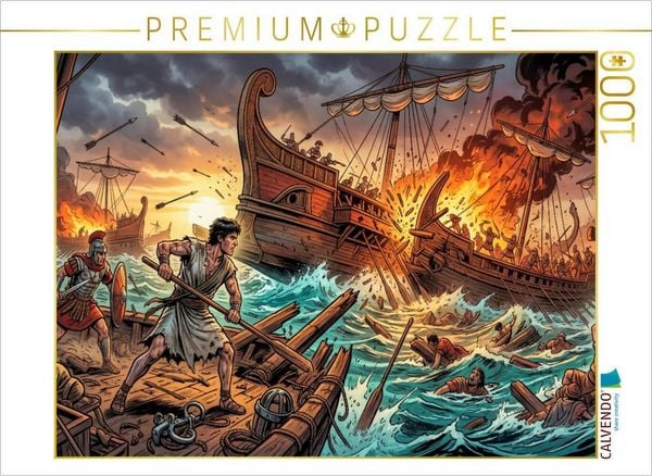 Produktbild: CALVENDO Puzzle Ben Hur &uuml;berlebt die brennende Seeschlacht | 1000 Teile Lege-Gr&ouml;&szlig;e 64x48cm Foto-Puzzle f&uuml;r gl&uuml;ckliche Stunden