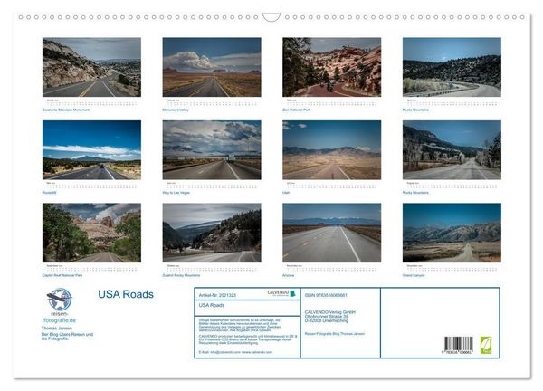 Produktbild: USA Roads (Wandkalender 2026 DIN A2 quer), CALVENDO Monatskalender