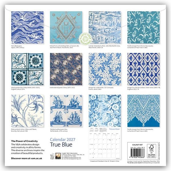 Produktbild: True Blue &ndash; Richtiges Blau &ndash; Kunstkalender 2027 &ndash; Original Flame Tree Publishing-Kalender [Kalender]