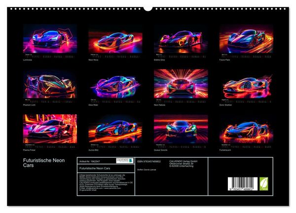 Produktbild: Futuristische Neon Cars (hochwertiger Premium Wandkalender 2026 DIN A2 quer), Kunstdruck in Hochglanz